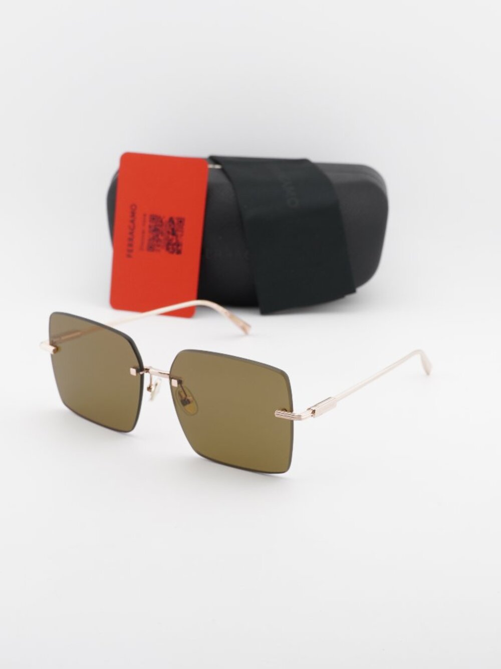 Salvatore Ferragamo SF311S 780 Square Rimless Sunglasses - Gold / Brown